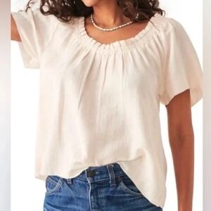 Faherty Annabelle Pleated Short Sleeve Top in Whisper White - Large